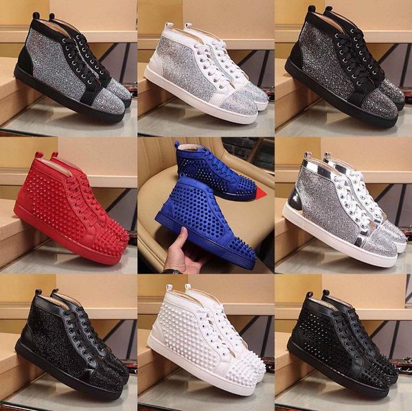 

chaussures christian louboutin studded spike sneakers red leather bottoms casual shoes 35-47 vintage, Black
