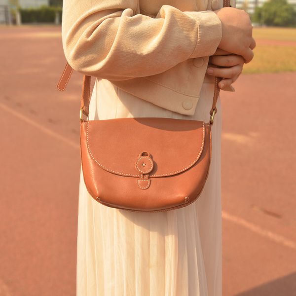 

women's bag soft leather retro style semicircle saddle bag female leather simple women's diagonal shoulder handbag