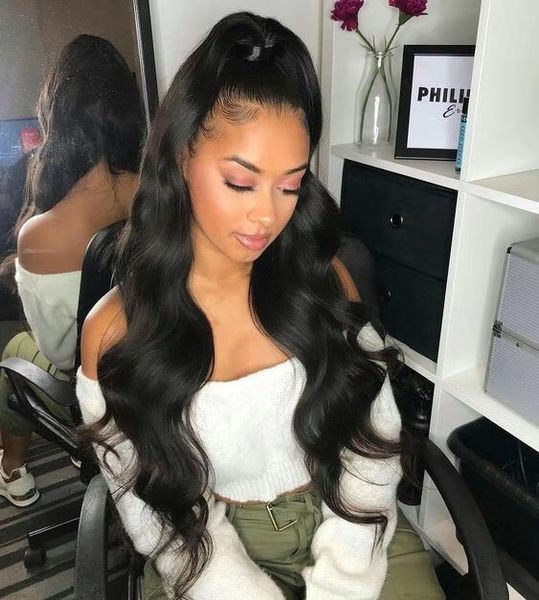 Siyah Yeni Kadın Kızlar Sevimli Perulu İnsan Saç Uzun Dalgalı At Kuyruğu Güzel Saç Uzantıları 160g