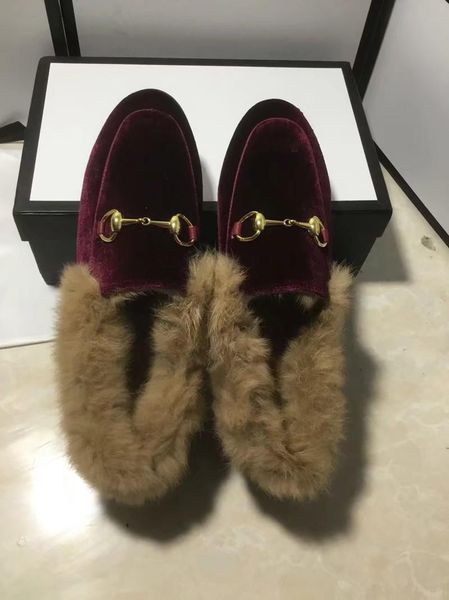

international brand ladies designer winter furry fur velvet slipper size eur 34-45 horsebits men and women style flat shoes t05, Black