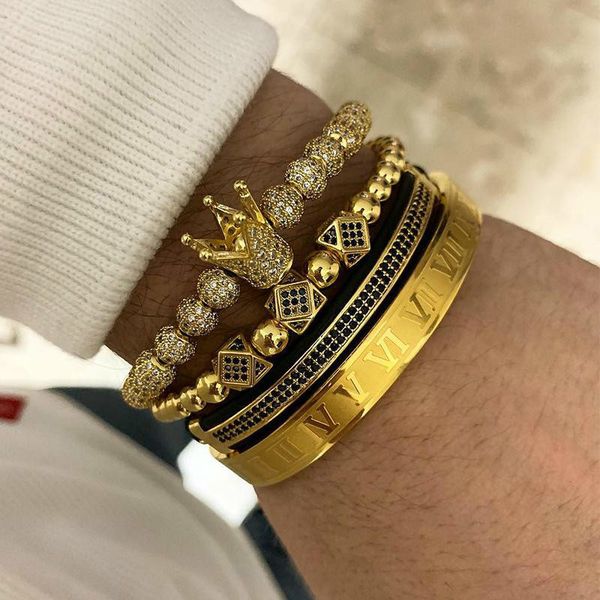 

3pc et 4pc et men bracelet jewelry crown charm macrame bead bracelet braiding man luxury jewelry for women bracelet gift y19051002, Black