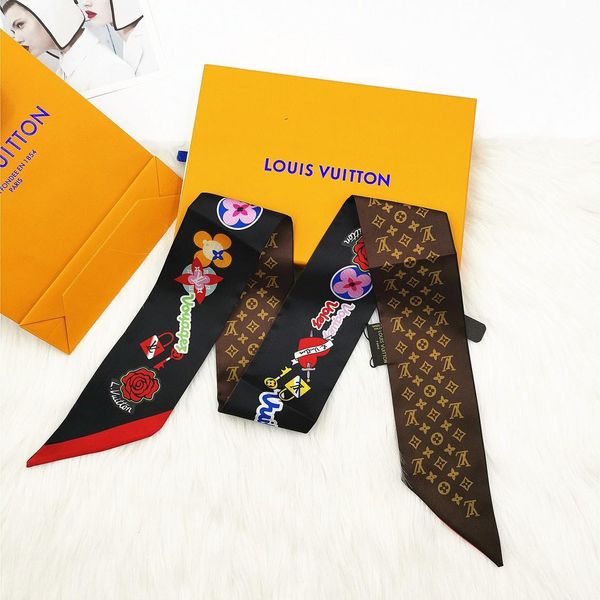 

luxury women hermÃ¨s fashion ribbon silk scarf beautiful mix design girls neckerchief hair band bag handle louÃ¬s vuÃ¬twraps small neck scarves, Blue;gray
