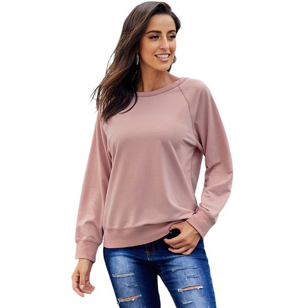 Womens Long Sleeve Tops Round Neck Solid Colour Casual Blouses Autumn Jumper T-Shirt