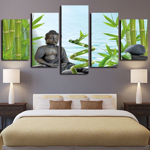 

5 panels canvas wall art bamboo figure of buddha tableau pictures paintings giclee hd prints and posters on canvas oil paintngs artwork