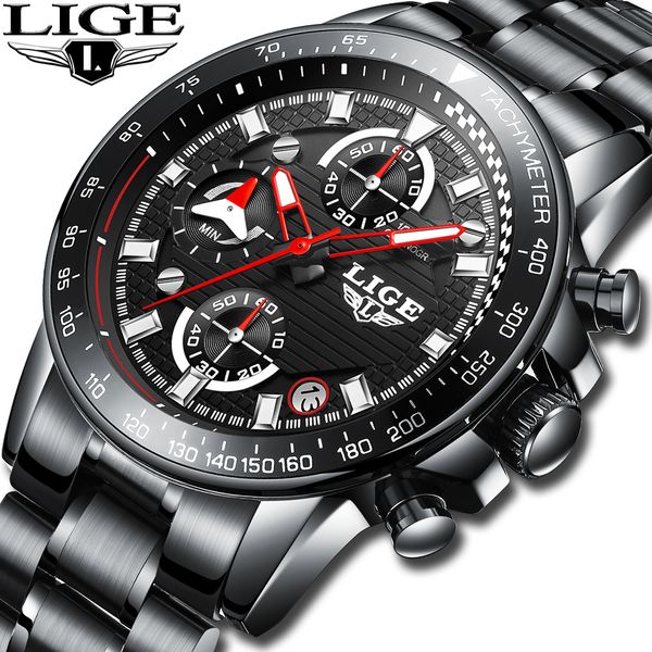 

lige watch men analog chronograph quartz wrist watches outdoor leisure automatic men's watch relogio masculino, Slivery;brown