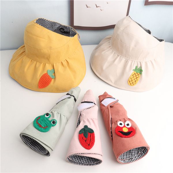 

children 2-9 years old hat summer sun protection girl kid empty cartoon baby summer travel shade beach folding sun hat 3mz4, Yellow