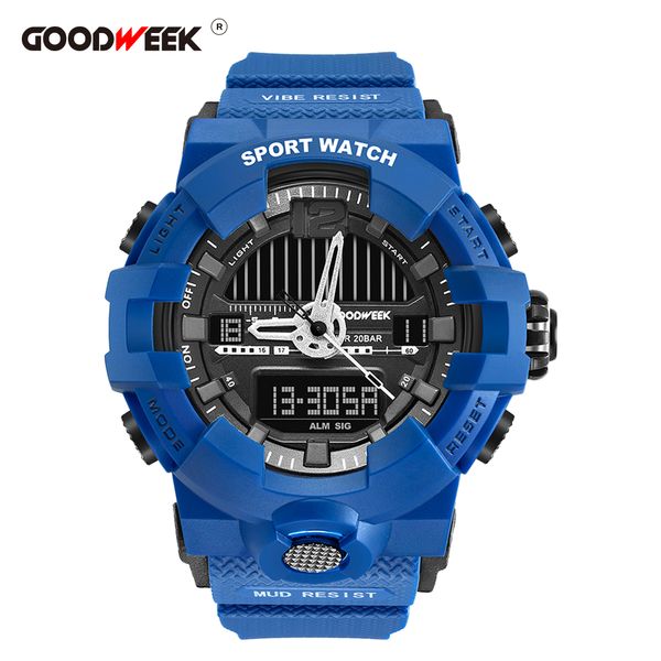 

goodweek waterproof male sport watch analog digital multifunctional watch rubber dual display watches relogio masculino, Slivery;brown