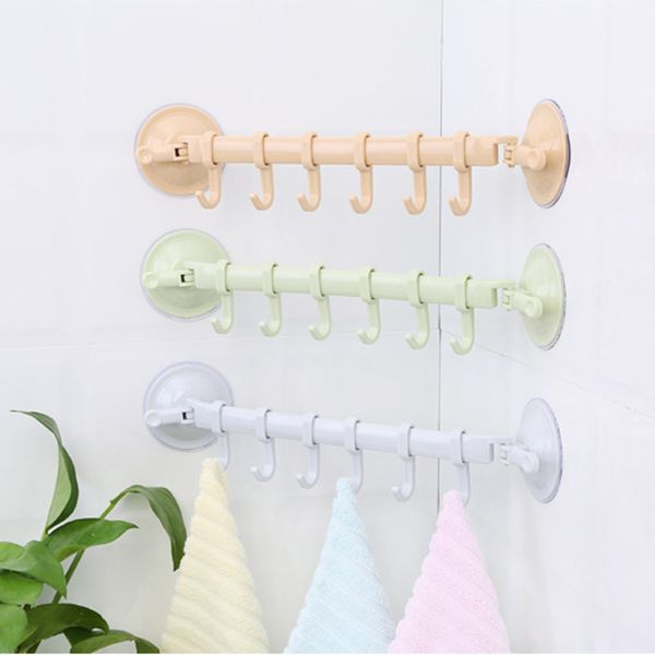 

1 pc bathroom hanger hooks durable wall vacuum rack suction cup 6 hooks towel bathroom kitchen holder sucker hanger storage