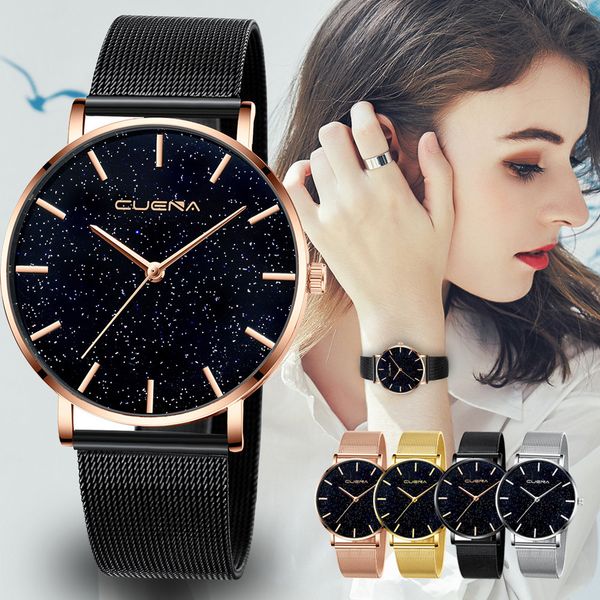 

ladies watch starry sky diamond watches dial women bracelet watches magnetic stainless casual wrist watch for woman montre femme, Slivery;brown
