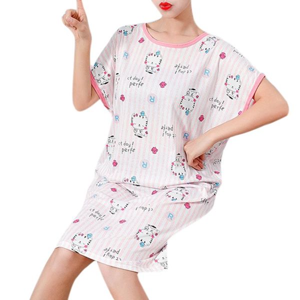 

women summer short batwing sleeve sleepshirt cartoon pineapple stripes printed milk fiber nightdress oversized sleepwear, Black;red