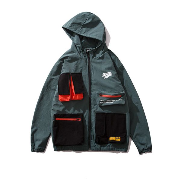 

2019 harajuku jacket windbreaker mens hip hop jacket streetwear multi pockets zipper track jackets coat fashion autumn clothing, Black;brown