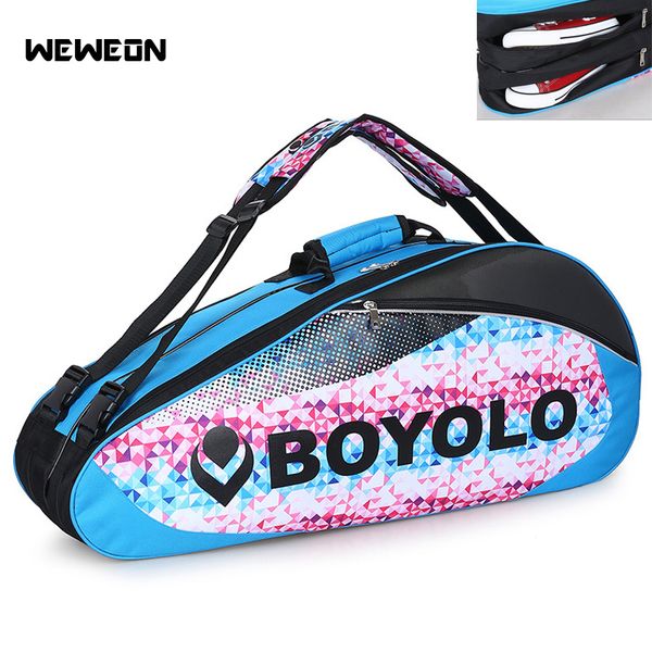 

2019 quality tennis racket bag 9pcs large badminton bags for training pu shoulder racquet sport bags with double shoes pocket