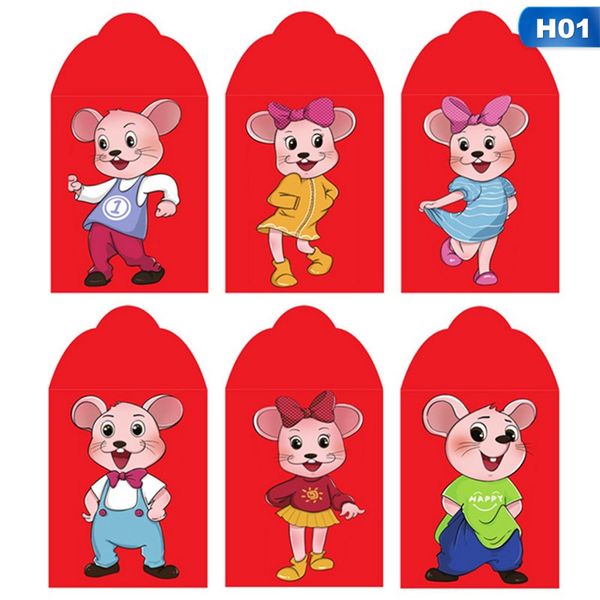 

6pcs/set chinese new year red money envelope year of rat 2020 cartoon packet