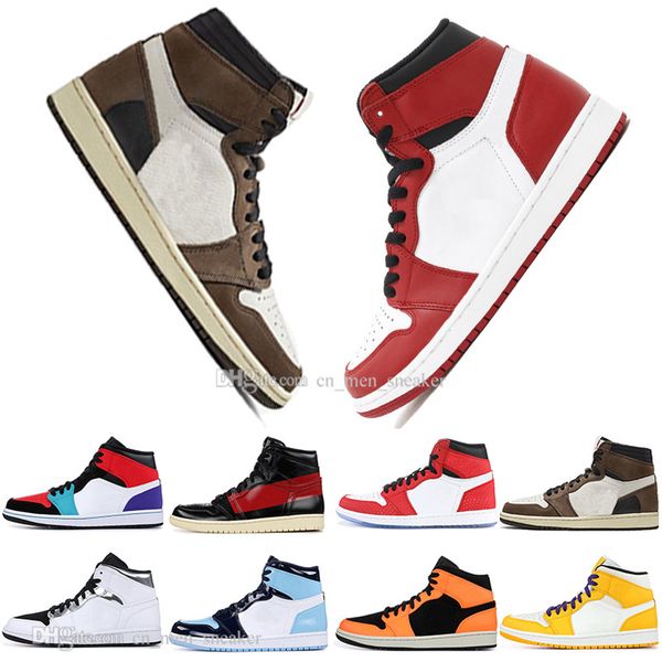 

2019 1 og travis scotts basketball shoes mens women spiderman chicago couture no black yellow gold orange black men sports designer sneakers, White;red