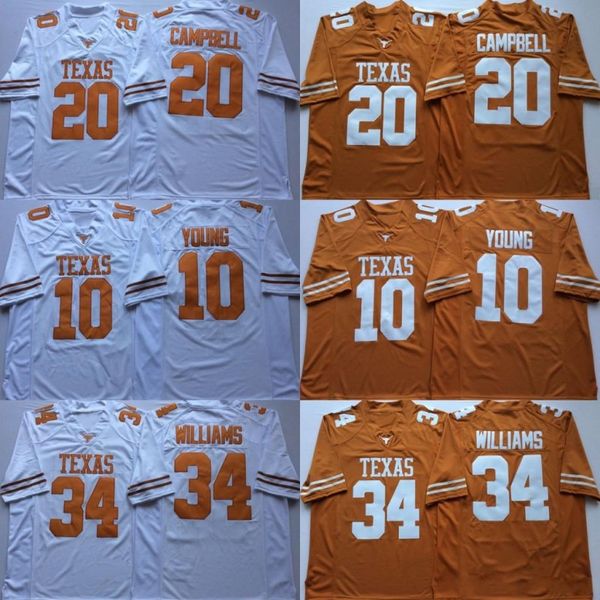

NCAA Vintage Texas Longhorns Футбольные майки колледжа Дешевые 10 Винс Янг 34 Рикки Уильямс 20 Earl Campbell University Футбольные майки M-X