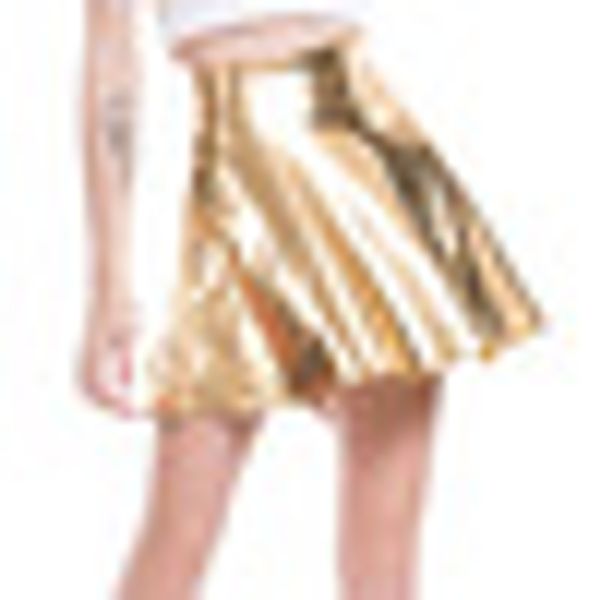 

shiny skirt skater short leather pleated dance women ladies s-xl flared, Black