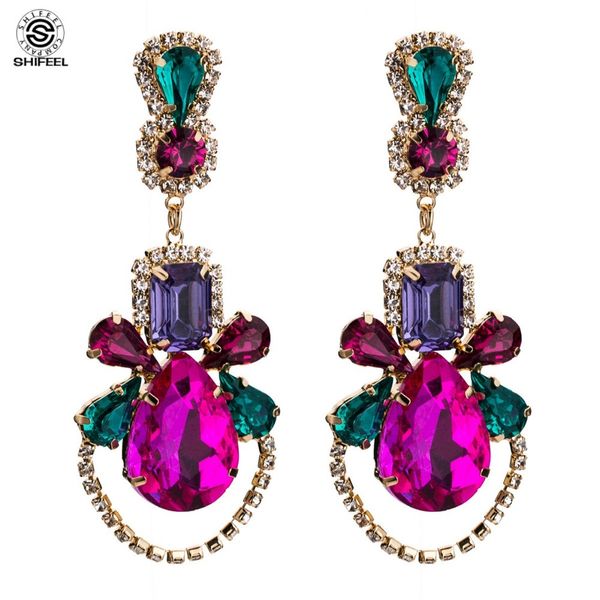 

shifeel new arrival occident fashion retro jewelry acrylic flower red green gem water drop earrings temperament long pendients, Golden