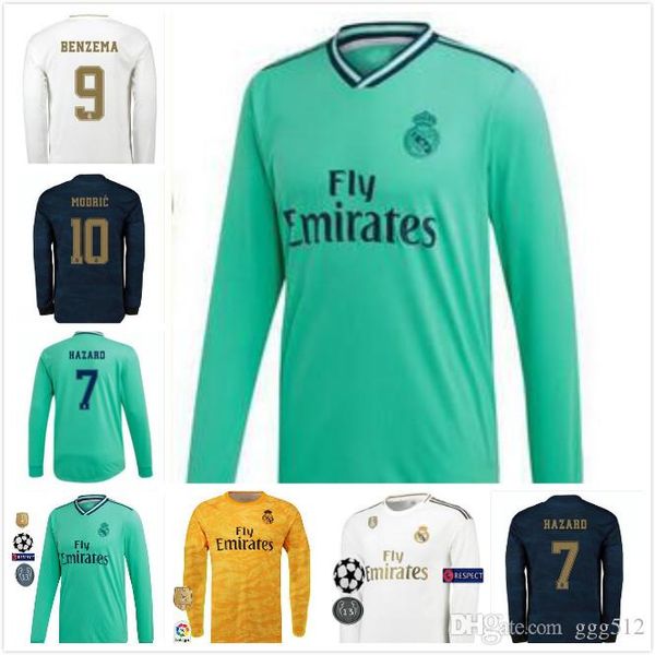

19 20 real madrid long sleeve soccer jerseys asensio blae navas hazard 7 home benzema isco jersey 2019 football shirts modric kroos shirt, Black;yellow