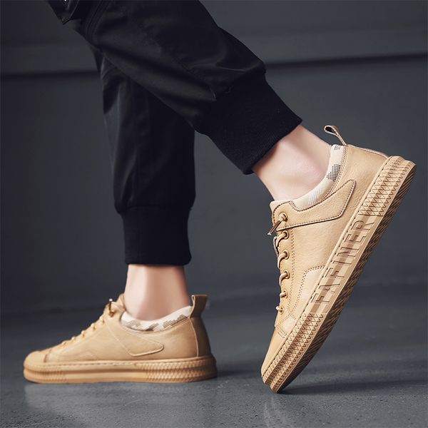 

new korean fashion trend casual wild seasons leather non-slip comfortable fashion men's casual shoes, Black