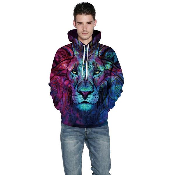 

new fashion men women 3d sweatshirts print paisley flowers lion hoodies autumn winter thin hooded pullovers elegant, Black