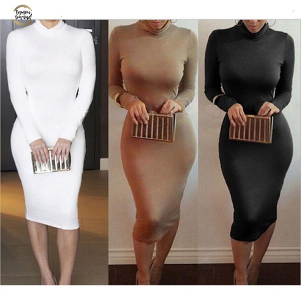 

women dress autumn turtleneck slim long sleeve bodycon dress fashion high neck club sheath wrap dresses designer clothes, Black;gray