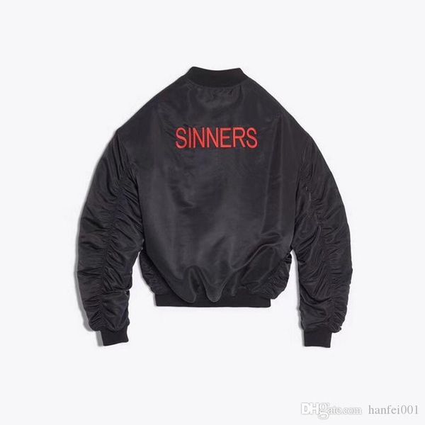 

18ss jackets sinners logo embroidery black flight jacket men women fashion oversize baseball coat hflsjk022, Black;brown
