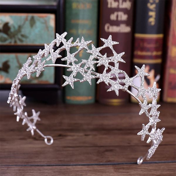 

silver rhinestone star crowns tiaras de noiva headpiece bridal hair jewelry women ornaments wedding bride hair accessories vl, Golden;white