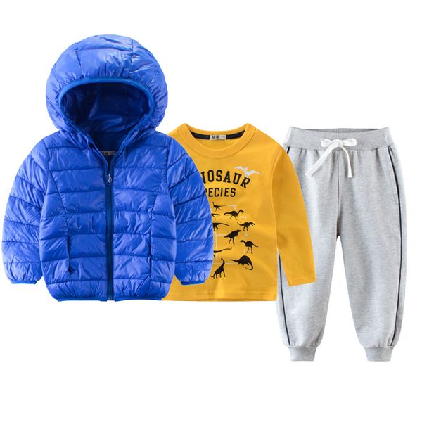 

2020 new baby boys girls dinosaur cartoon spring winter warm coat pants 3pcs infant kids children sports suit clothes, White