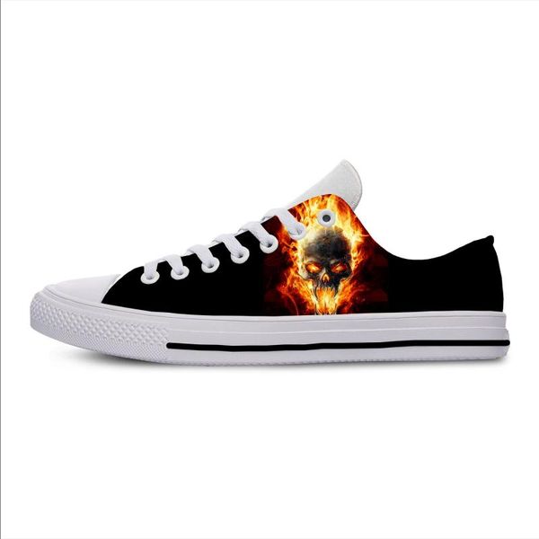 

2019 new fashion skull men/women yellow flame sneakers anime angry 3d printed hip hop new lightweight shoes, Black