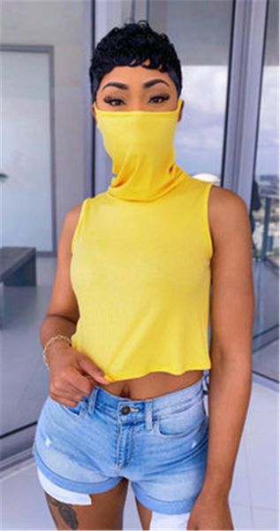 

mounting ear mask women t-shirt fashion new solid color can be used as a mask loose tee summer designer female sleeveless tshirt, White