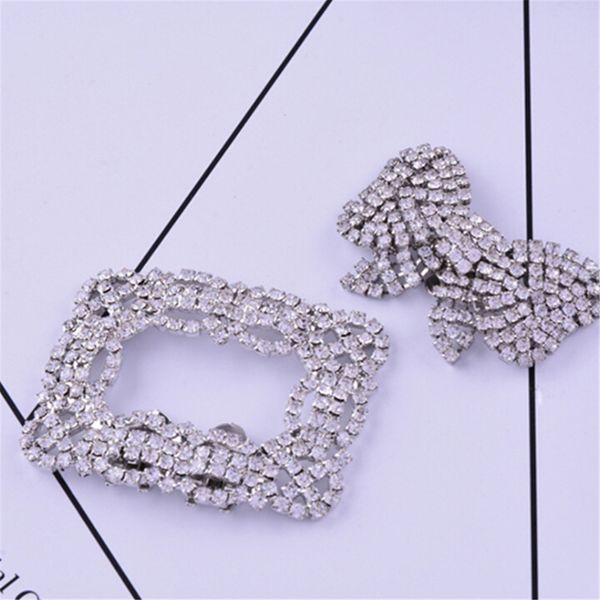 

square bowknot shape clips rhinestone shoes buckle elegant silver color shoe decorations for women girl 2styles, White;pink