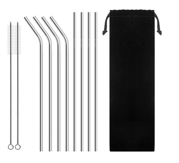 4 + 1 Kullanımlık Paslanmaz Çelik İçme Payet Seti Metal Strawsset Temizleme Fırçası Çanta Ambalaj Ile