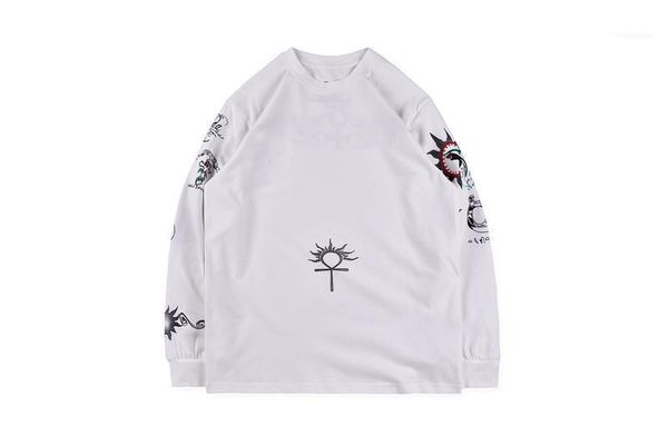 

long sleeve tees casual males clothing travis scott brand mens designer tshirts fashion loose tattoo print panelled mens, White;black