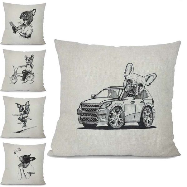 

black sketch dog pillow case cushion cover linen cotton throw square pillowcase cover drop ship 300801
