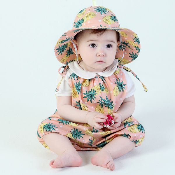 

korean toddler baby girl sets hat&romper print sweet overalls baby clothings, Blue