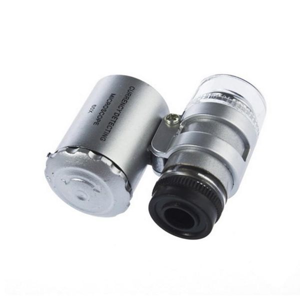 

200set/lot 60x handheld mini pocket currency detecting microscope loupe jeweler magnifier with led light mobile phone lens