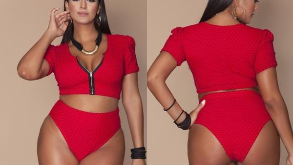 

discount plus big women one-piece bikini sets swimwear graffiti print mesh panel boxer high waist bikinis bikini flexible stylish bathing