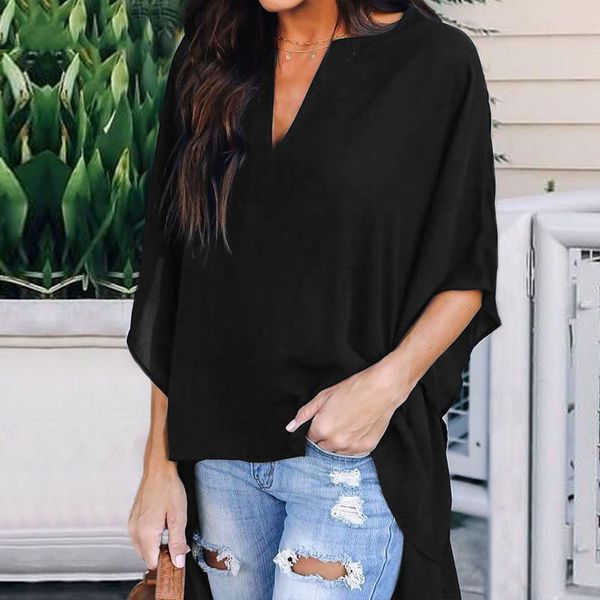 

blouse woman womens fashion women blouses vonda v neck asymmetrical hem batwing sleeve solid blusas plus size shirts long, White