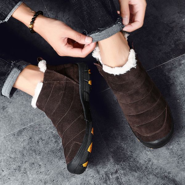 

2019 new style winter cotton boots men's casual high shoes plus velvet men's shoes warm and comfortable outdoor hiking, Black