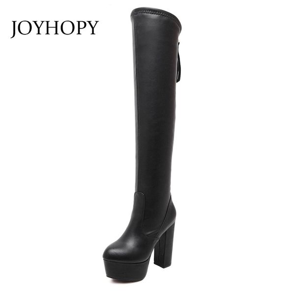 

high heel over the knee boots autumn winter women pu leather lean legs platform shoes thick heel woman elastic long boots wb1419, Black
