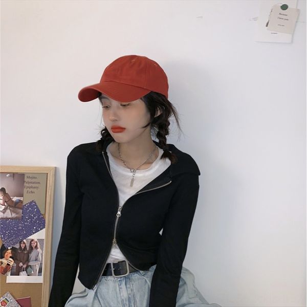 

short long-sleeved t- women's summer zipper t-shirt zipper 2020 slim inner lapel base shirt ins fashion, White