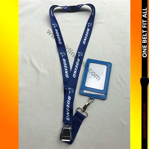 

boeing airline aircraft buckle lanyard for pilot flight crew's license and honored guest vip id card holder