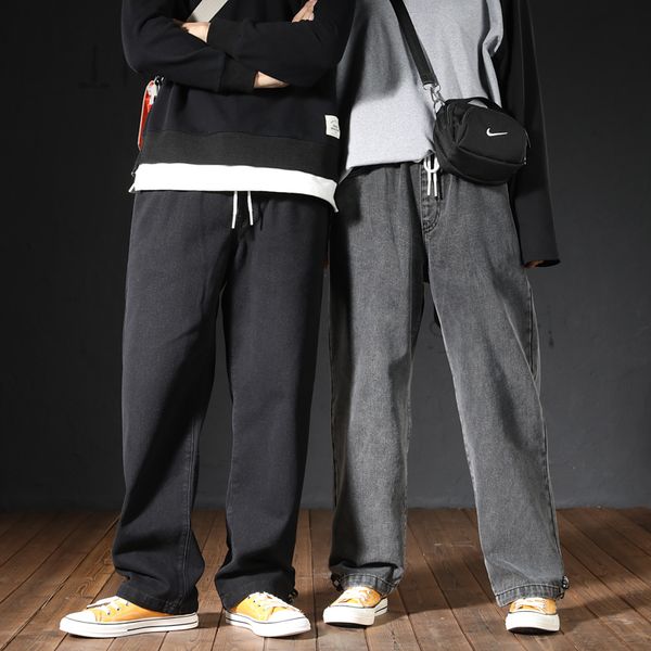 

2019 autumn and winter new japanese thickening straight pants beam elastic waist jeans dark gray / black / blue sky blue s-5xl