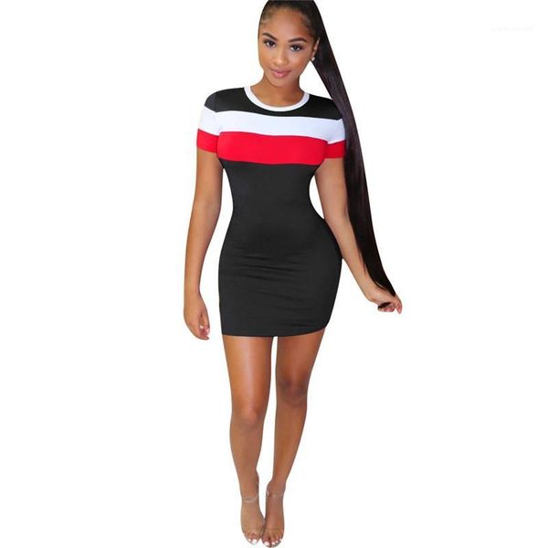 

striped dresses casual ladies holidays panelled dresses summer female dress women crew neck short sleeve, Black;gray