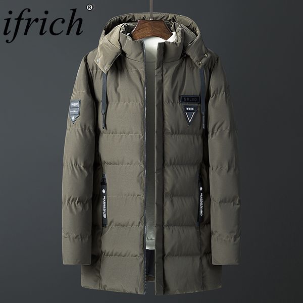 

winter autumn men long thick cotton parka jacket coat men brand solid hooded pocket warm jacket parkas ropa de hombre 2019, Black