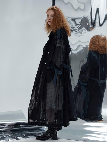 

irinach184 2020ss new collection oversized long see through mesh trench coat women, Tan;black