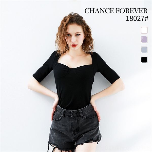 

2020 clavicle low-chest short-sleeved t-shirt female ins fashionable women's wear 2020 clavicle low-chest short-sleeved t-shirt f, White