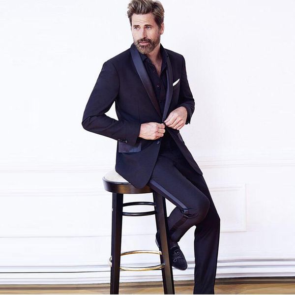 

two buttons groomsmen shawl lapel groom tuxedos men suits wedding/prom man blazer ( jacket+pants+tie) 038, Black;gray