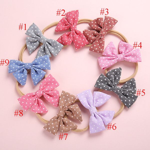 

36pcs/lot 3" cotton fabric bow with nylon headband girls dot print sailor bow headbands girls party diy hair accessories, Slivery;white