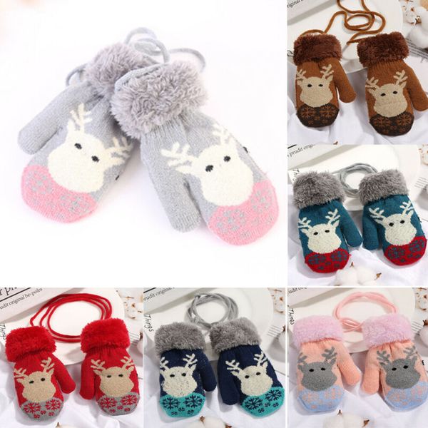 

new 0-3t cute christmas deer elk cartoon baby gloves winter knit wool newborn mittens thick children's kids keep finger warm, White